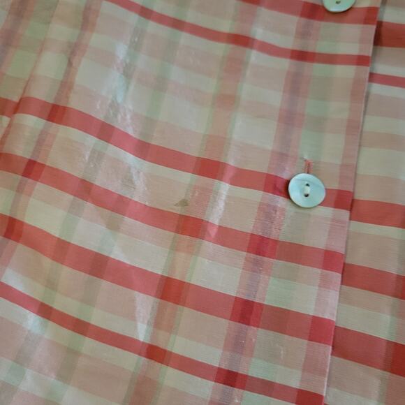 Vintage Tall Girl Silk Blouse 18 Red White Plaid Boxy Top 3/4 Sleeve - Picture 6 of 8
